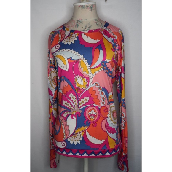 Trina Turk Other - Trina Turk L Colorful Paisley Floral Swim Tee Rash Guard Resortcore Beach EUC
